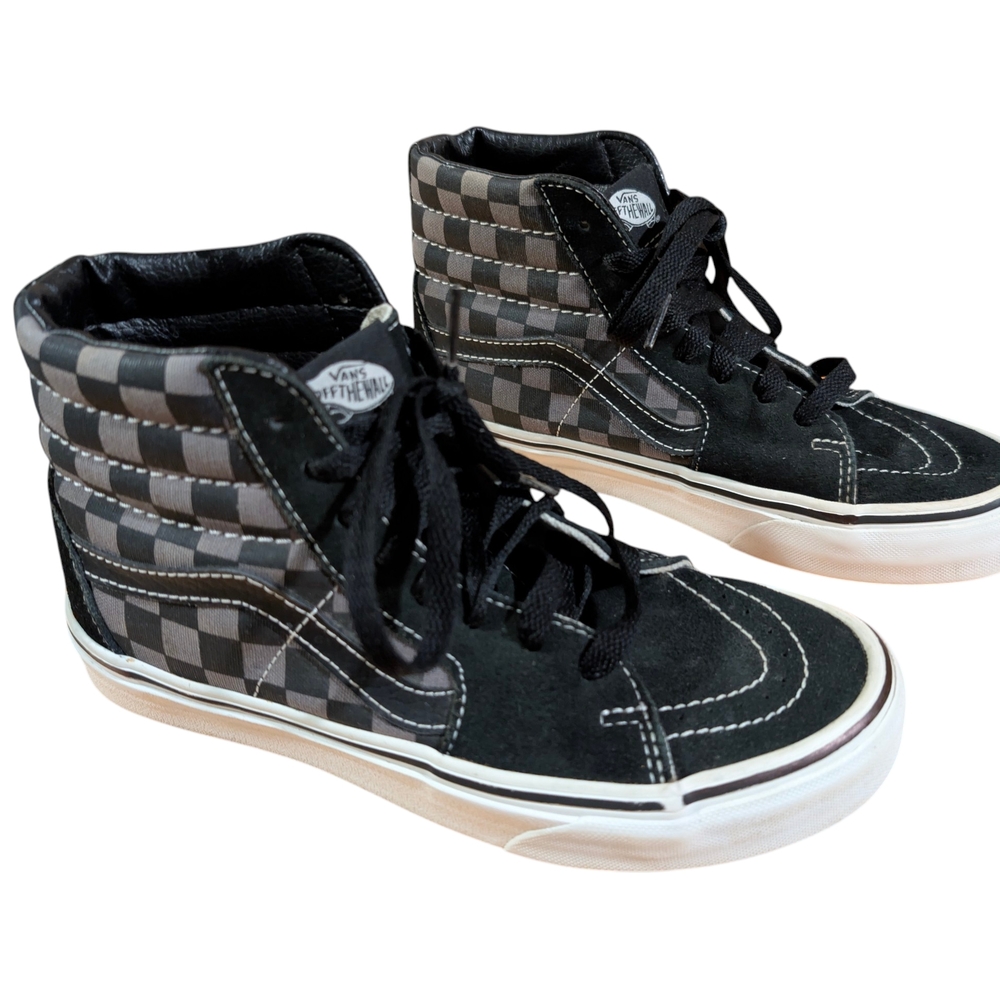 Vans Kids High-Top Checkerboard Sneakers in Black and Gray